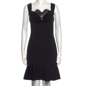 Terry Black Lace Trim Square Neckline Sleeveless Knee Length Designer Dress 12.R